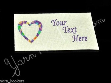 Hippy Heart - Iron On / Sew In - 100% Cotton Fabric Labels (White)