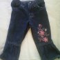 Retro-Look/Bellbottom Blue Jeans and Embroidered Pink Flower