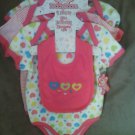 Amazing 4pc set- Brand new girl body suits with a free bib!-Girl 3-6 Months
