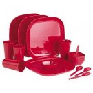Prime Housewares Microwave Family of 4 Picnicware Square Dinner Set (16pcs Set) Red Color (3335_r)