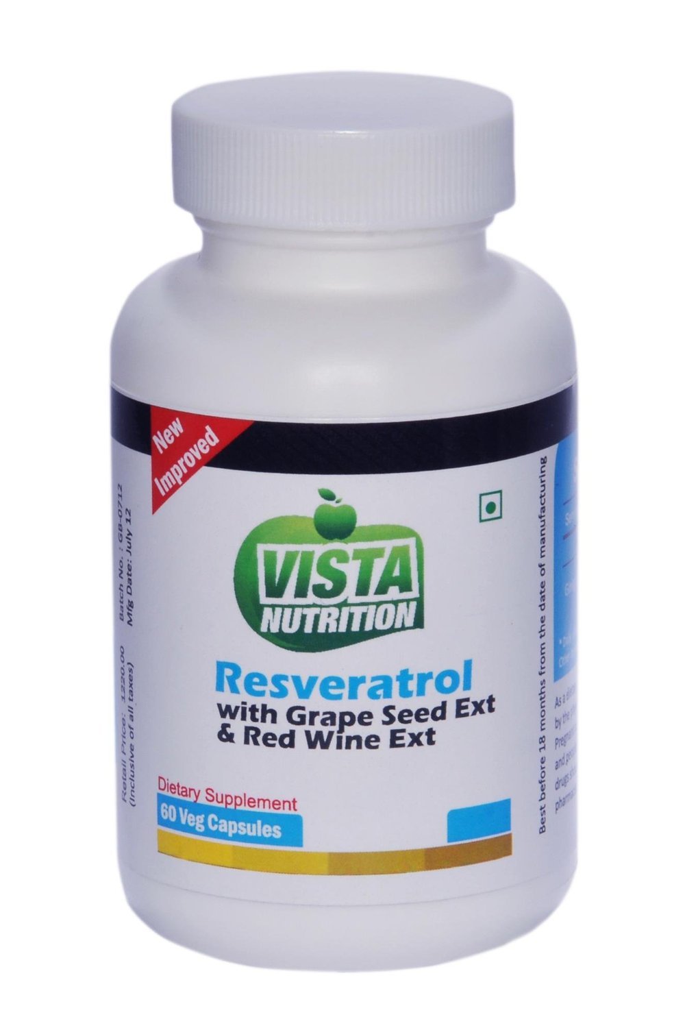 Vista Nutritions Resveratrol Grape Seed Ext Redwine Extract 60 Capsules