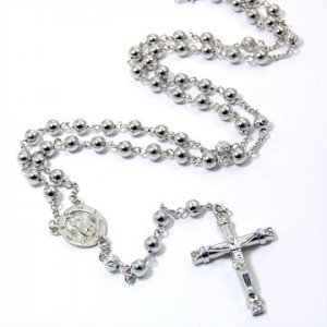 *LA METRO STYLISH SILVER 30" ROSARY CROSS NECKLACE
