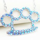 LARGE BLUE AB CRYSTAL BRASS KNUCKLES DUSTER NECKLACE
