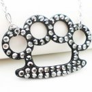 LARGE BLACK SILVER CRYSTAL BRASS KNUCKLES DUSTER NECKLACE