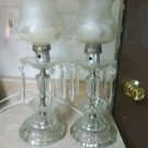 Pair of Vintage Antique Frosted Top Glass Lamps