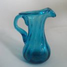 Miniature Pilgrim Style Puritan Pitcher Blue Hand Blown Glass