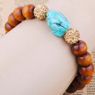 Turquois Handmade Stretch Bracelet,slippy Wood ball beads,CZ crystal beads,bbl_S