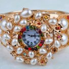 Elegant Protective Charm Pearl with Crystal Bracelet Bangle Cuff Watch G33b_B