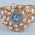 Elegant Protective Charm Pearl with Crystal Bracelet Bangle Cuff Watch G33a_B
