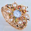 Elegant Protective Charm Pearl with Crystal Bracelet Bangle Cuff Watch G32b_B