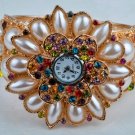Elegant Protective Charm Pearl with Crystal Bracelet Bangle Cuff Watch G30b_B