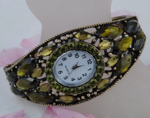 Elegant Protective Charm Colorful CZ Crystal Bracelet Bangle Cuff Watch G06e_B