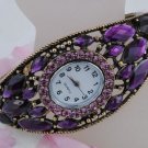 Elegant Protective Charm Colorful CZ Crystal Bracelet Bangle Cuff Watch G06d_B