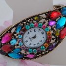 Elegant Protective Charm Colorful CZ Crystal Bracelet Bangle Cuff Watch G06c_B