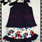 Aqua Red Floral Tiered Tie Top and Capri Set For Size 4T to 5T