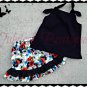 Black Aqua Red Floral Tiered Tie Top and Capri Set For Size 6M to 12M