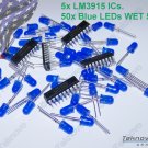 5x LM3915 IC Bargraph Dot Driver + 50x BLUE WET Diffused Round 5mm LED - USA