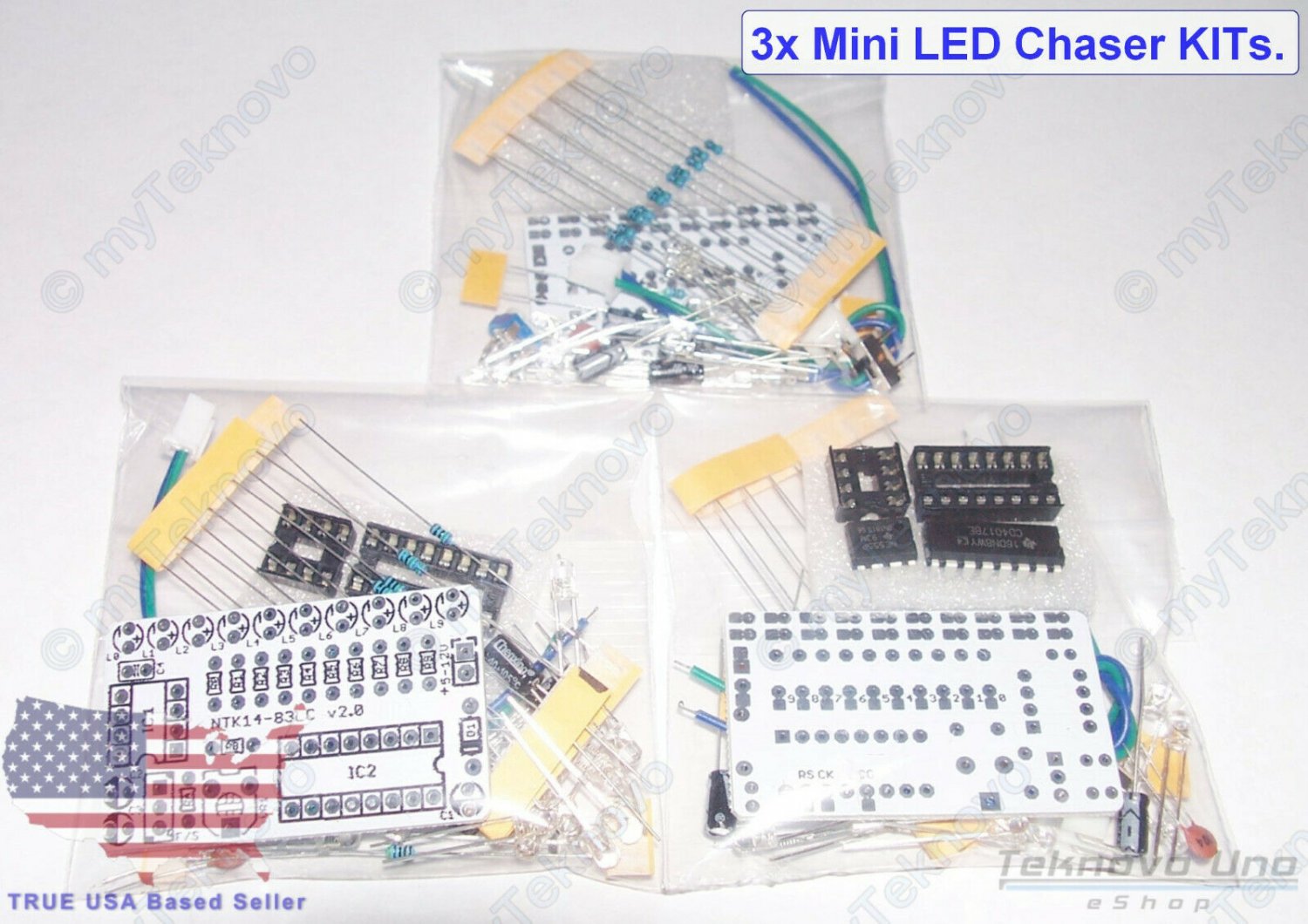 3x Mini White LED & PCB Sequencer Chaser Follower Scroller DIY KIT NE555 CD4017