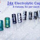 24x Electrolytic Capacitors 100uF 10uF 1uF 0.1uF 6x-Per-Value 105C 25-50V - USA