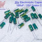 20x Electrolytic Capacitors 100uF 25V 6x7mm GREEN Color 105C - USA