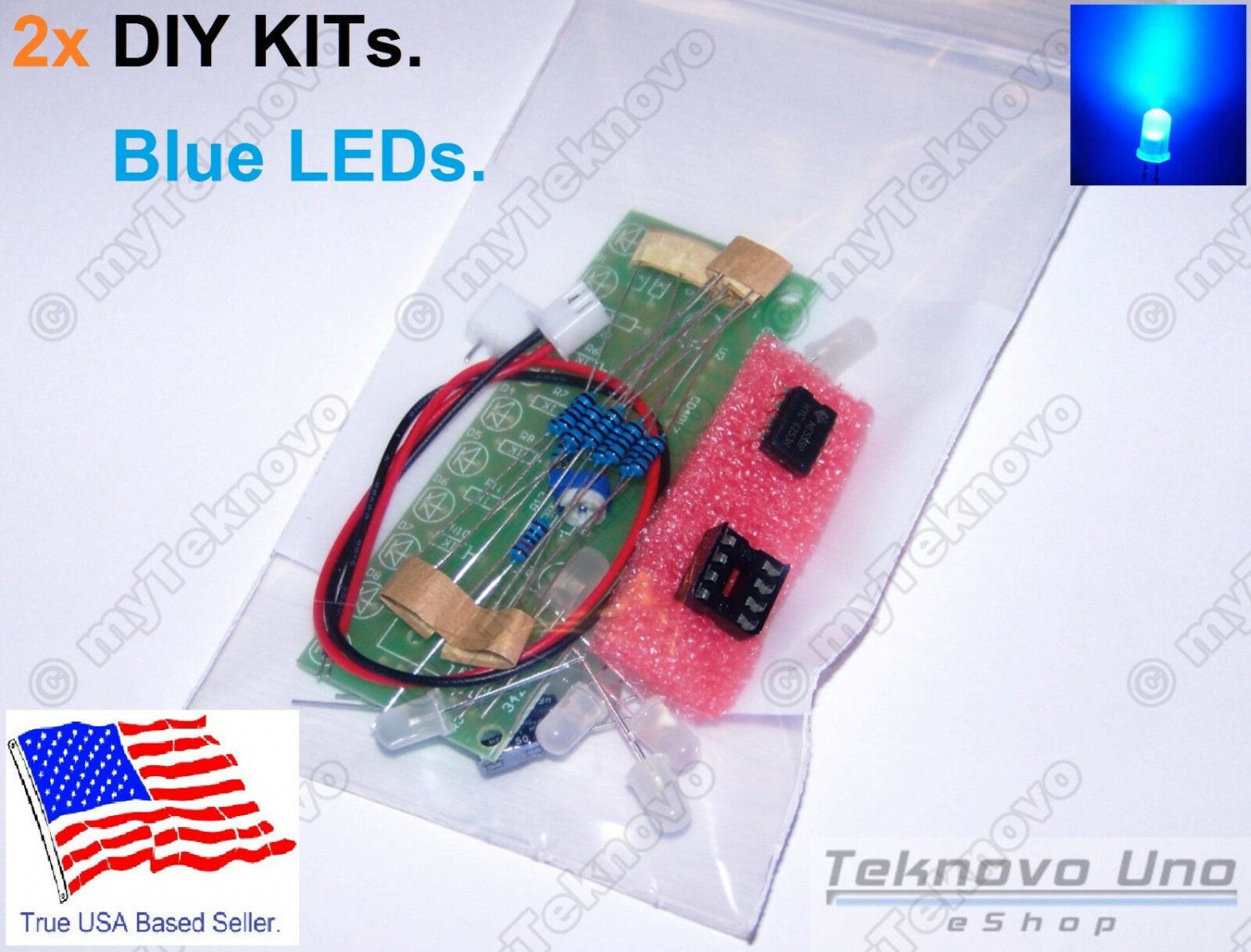 x2 BLUE LED Light Chaser Sequencer Follower Scroller DIY KIT NE555 CD4017 - USA