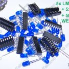 5x LM3914 IC Bargraph Driver + 5x Sockets + 50x BLUE WET Diffused 5mm LED - USA
