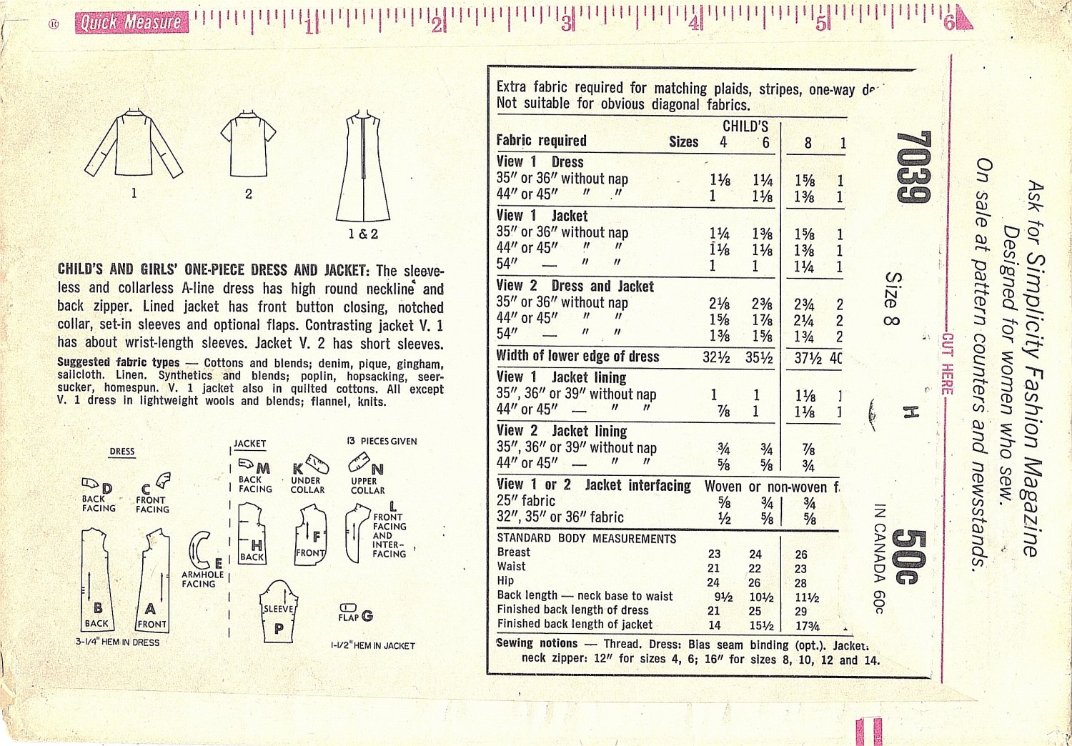 Simplicity #7039 Girls 1960s Sleeveless Dress & Jacket w/ 2 Sleeve ...