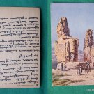 RIDING CAMELS IN DESERT COLOSSES DE THEBES OLD POSTCARD