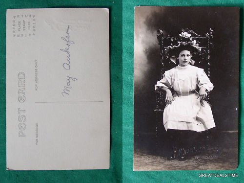 MAY AUKOFEN YOUNG GIRL RPPC REAL PHOTO VINTAGE POSTCARD