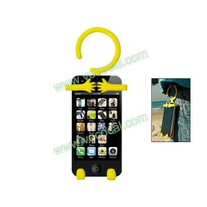 Yellow Flexible Hanger Grip Holder Silicone Case Cover Skin for iPhone 4 4G 4S