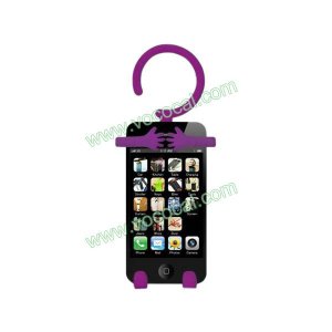 Purple Flexible Hanger Grip Holder Silicone Case Cover Skin for iPhone 4 4G 4S