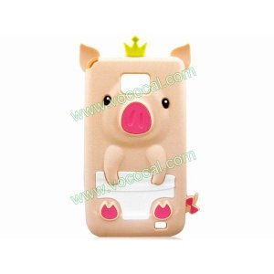 Fleshy 3D Pig Cartoon Silicone Gel Case Cover for Samsung Galaxy S2 i9100 i9108