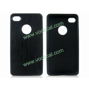 Black Stripe Soft TPU Gel Case Cover Skin w/ Dustproof Plug for iPhone 4 4G 4S