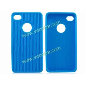 Blue Stripe Soft TPU Gel Case Cover Skin w/ Dustproof Plug for iPhone 4 4G 4S