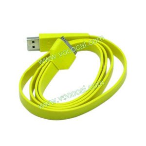 Yellow Flat Noodle USB Data Sync Charge Cable Cord for iPhone iPad iPod Touch