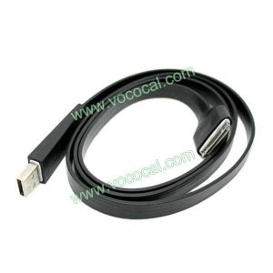 Black Flat Noodle 1M USB Data Sync Charge Cable Cord for iPhone iPad iPod Touch
