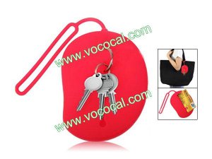 Silicone Key ID Card Wallet Case Holder Pouch Bag Carp Design Mango Shape Red