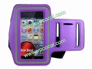 PU Leather Sport Armband Case Cover Skin for iPhone 4/4S Purple