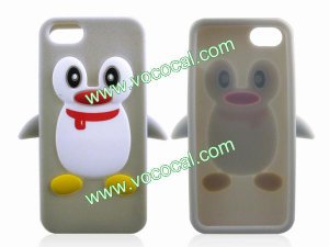 Cute 3D Penguin Silicone Protective Case Cover Skin for iPhone 5 Gray