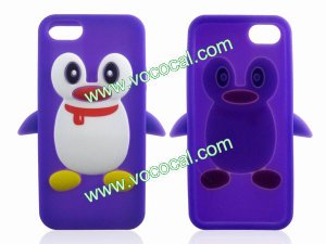 Cute 3D Penguin Silicone Protective Case Cover Skin for iPhone 5 Purple
