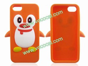 Cute 3D Penguin Silicone Protective Case Cover Skin for iPhone 5 Orange