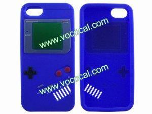Protective Soft Silicone Case Cover Skin for iPhone 5 Game Boy Style Dark Blue
