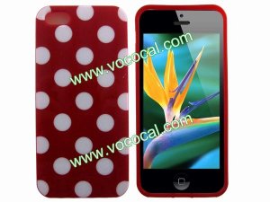 Polka Dots Soft TPU Case Cover Skin for iPhone 5 Red with White Spots