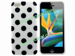 Polka Dots Soft TPU Case Cover Skin for iPhone 5 White with Black Spots