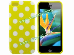 Polka Dots Soft TPU Case Cover Skin for iPhone 5 Yellow with White Spots