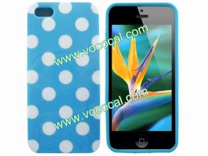 Polka Dots Soft TPU Case Cover Skin for iPhone 5 Blue with White Spots