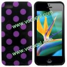Polka Dots Soft TPU Case Cover Skin for iPhone 5 Black with Purple Spots