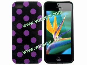 Polka Dots Soft TPU Case Cover Skin for iPhone 5 Black with Purple Spots