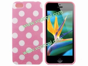 Polka Dots Soft TPU Case Cover Skin for iPhone 5 Pink with White Spots