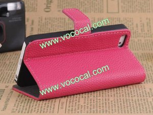 PU Leather Protective Book Case Cover for iPhone 5 With Card Holder Rose